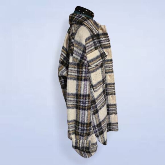 ONLY Rosa Long Plaid Shacket - Size Large - Picture 4 of 9